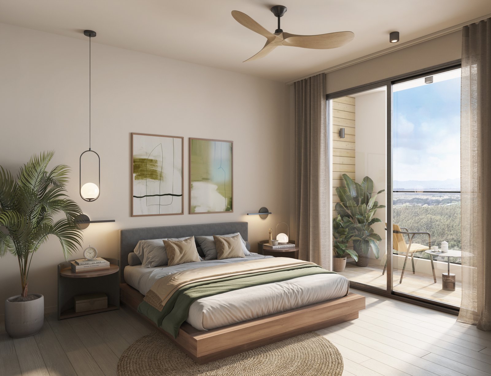eQ Residences two bedroom apartment bedroom view New Residences for Sale – Pointe aux Canonniers, Mauritius