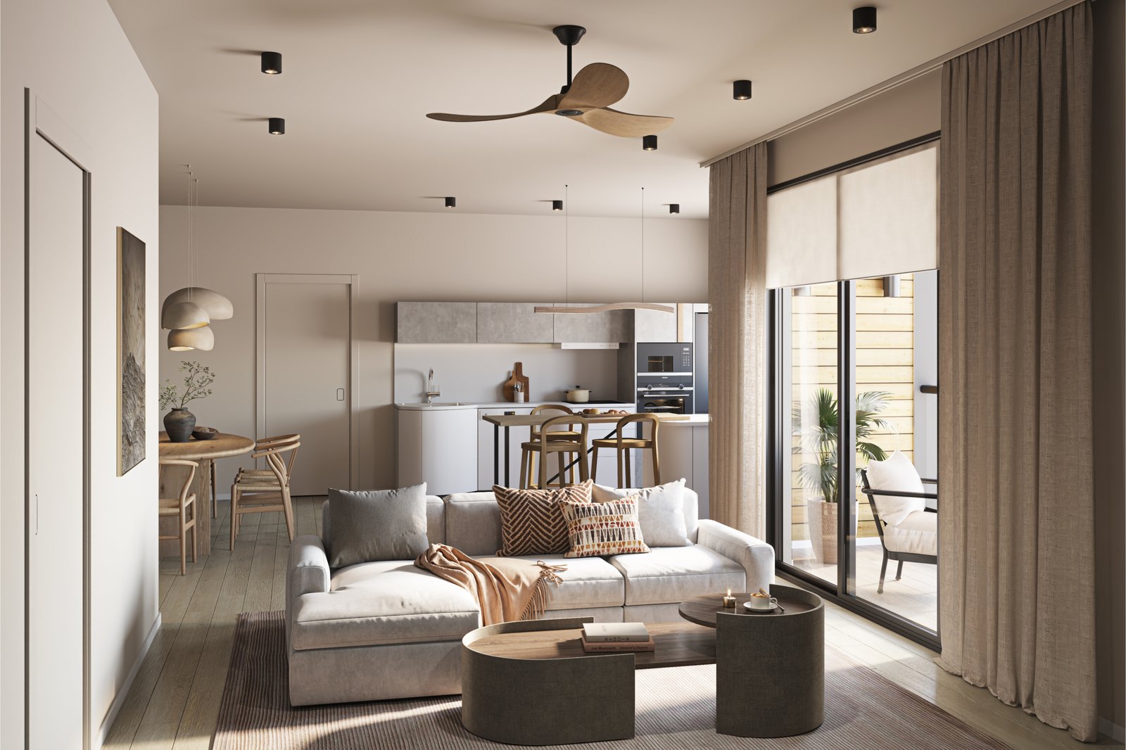 eQ Residences two bedroom apartment kitchen and livingroom 2 New Residences for Sale – Pointe aux Canonniers, Mauritius